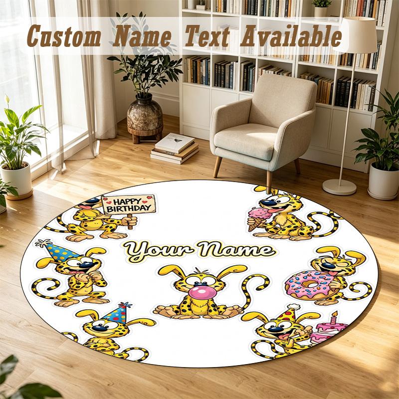 Marsupilami Personalized Round Rug Support Custom Name, Soft Home Decor Mat