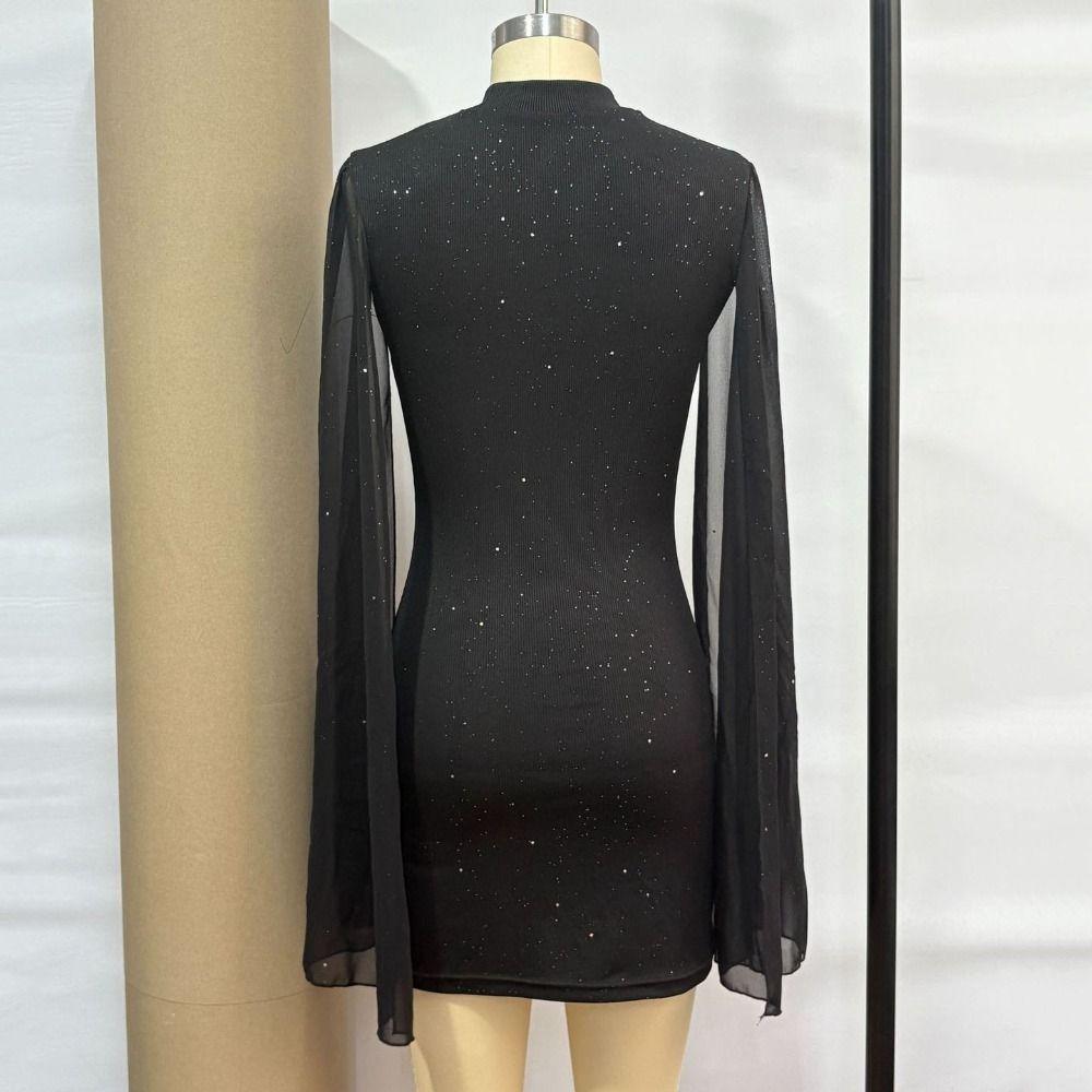 A-line Women Glitter Party Dress Sparkling Slim Evening Dress Chiffon Cape Red Dress  Ladies Girl