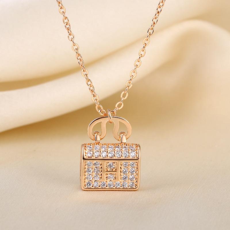 Hot Seiko ins Wind H Letter Bag Necklace Raw Fashion Seiko Quality Full Diamond Clavicle Chain