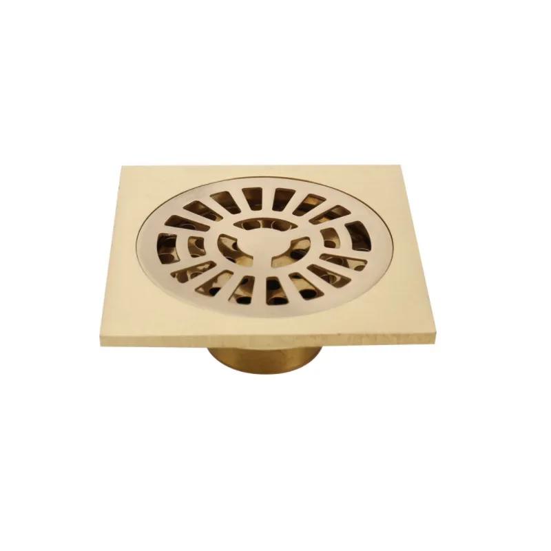 10*10cm gyllent gulvsluk messingforebyggende luktfortykningsavløp dusj baderomsavløp balkong vaskemaskin gulvsluk