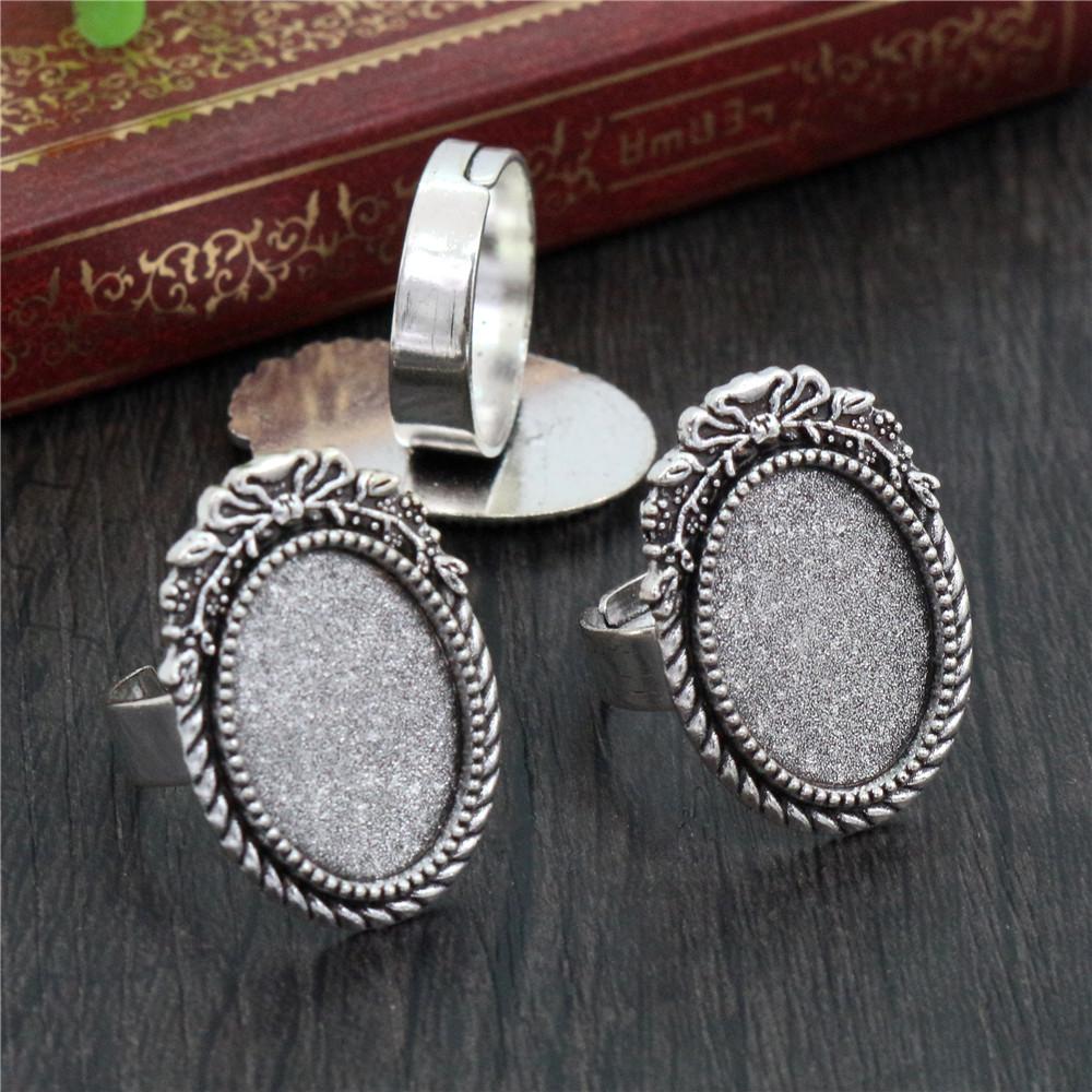 13x18mm 5pcs Antique Silver Plated And Bronze Plated Brass Oval Adjustable Ring Settings Blank/Base,Fit 13x18mm Glass Cabochons