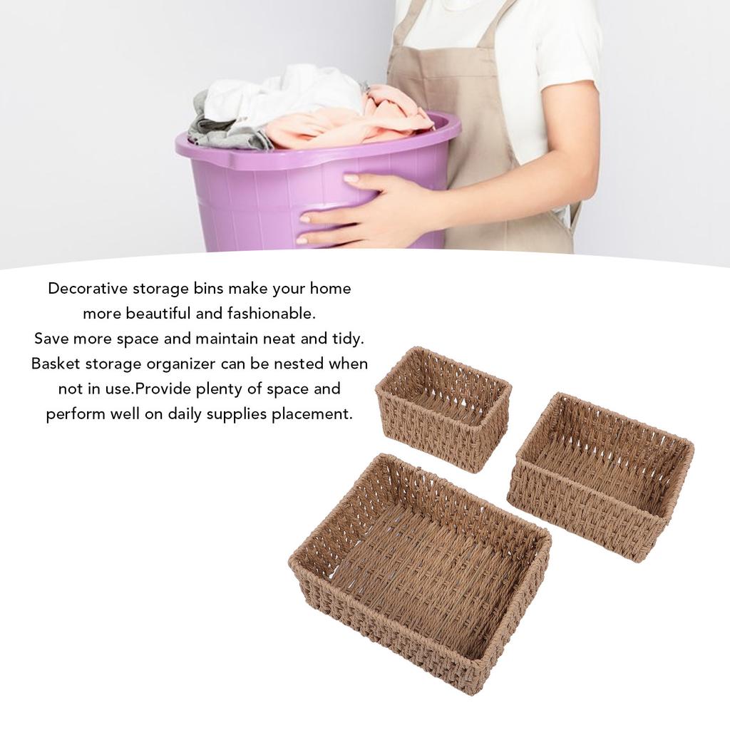3PCS Wicker Storage Baskets for Shelves Organizing Decorative Woven Storage Baskets Set Desk Organizers