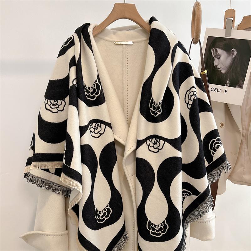 Winter Thick Warm Double Cashmere Scarf Shawl For Women Fashion Lady Long Camellia Temperament Blanket Bandana