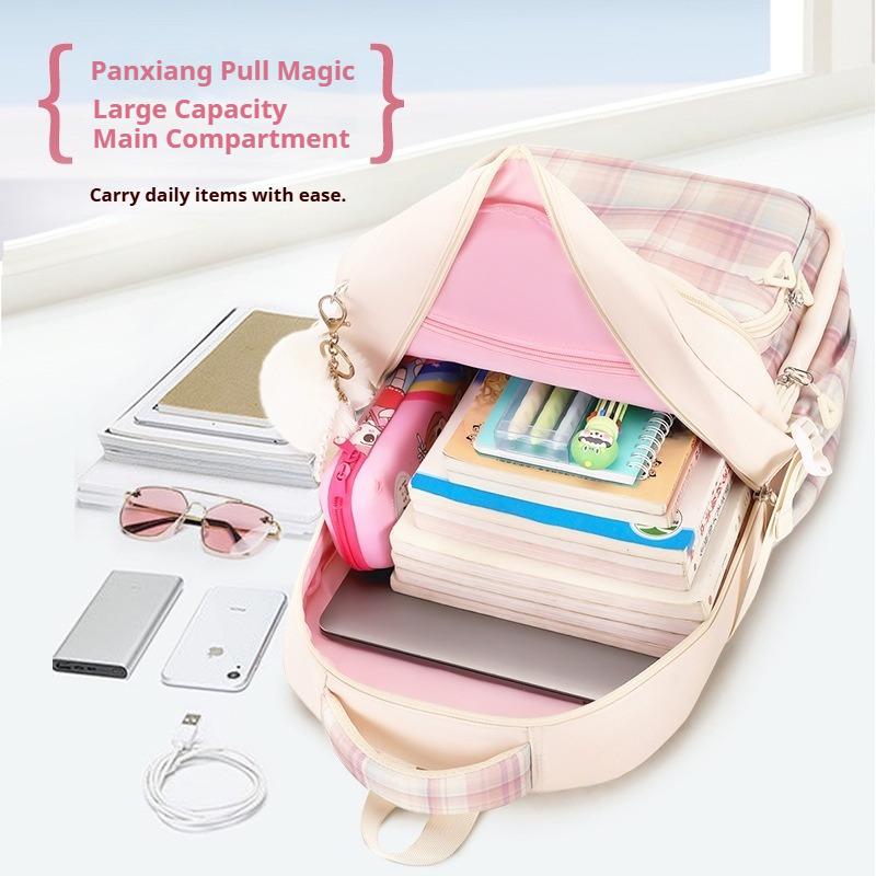 Fashion Plaid Kids Backpack Primary Students School Bags Girls Cute Backpack Large Capacity Book Bag Oxford Waterproof Rucksack