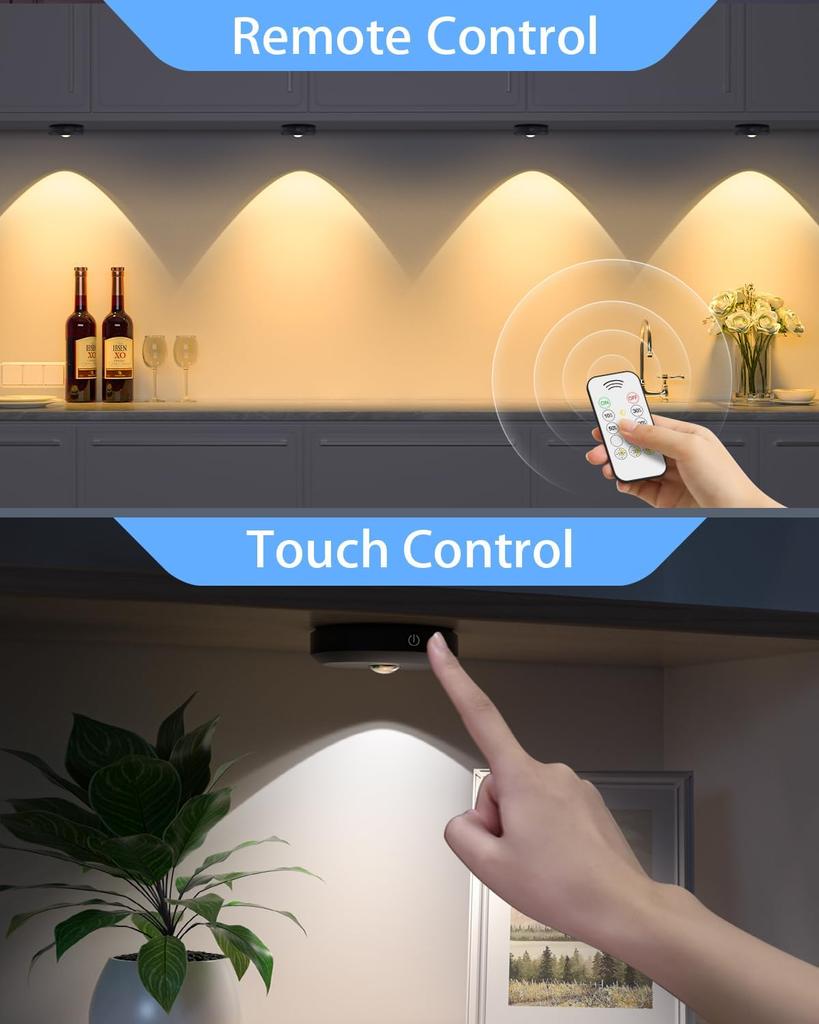 WILLED 6-Piece Touch Light Cabinet Light with Remote Control, Push Light, Stick-On Installation, Touch Control & IR Remote, USB 1:3 Rechargeable,
