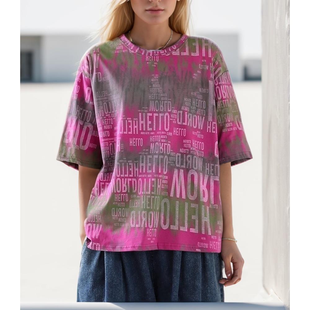 Dimanaf Maglietta Taglie Forti 2024 Donna Lady Top Larghi Cotone Lettera Estate Manica Corta T-shirt Girocollo Camicia 4XL