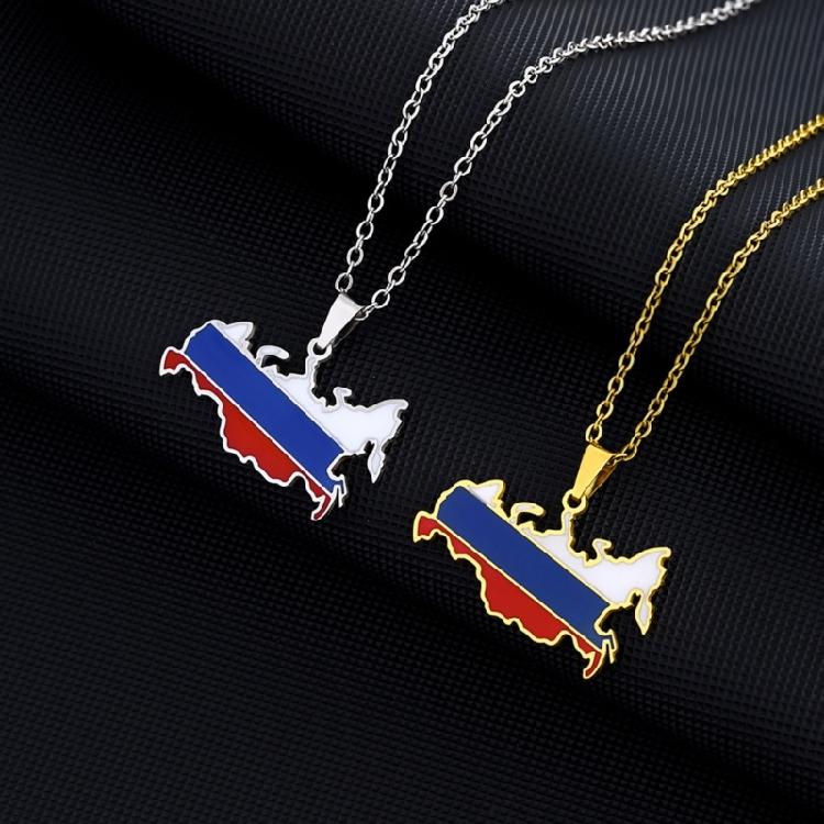 Russia Flag Chain Necklaces National Map Pendant Choker Country Jewelry