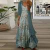 Women's Teal Lace Maxi Dress with Matching Cardigan for Casual Wear