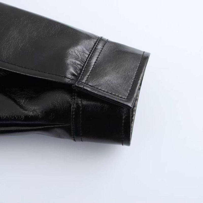 Kaslead New Arrival Women's Clothing Fashion Style Fashion Polo Collar Long Sleeves Imitation Leather Casual Jacket Coat 5063850