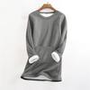 Women's Fashionable Solid Color Round Neck Long Sleeved Plush Warm Pullover Top
