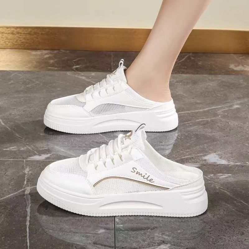 Foreign Trade 2025 New Spring and Summer Little White Shoes Half-drag Women's Platform Sports Shoes Women's Fashion Casual Women's Shoes
