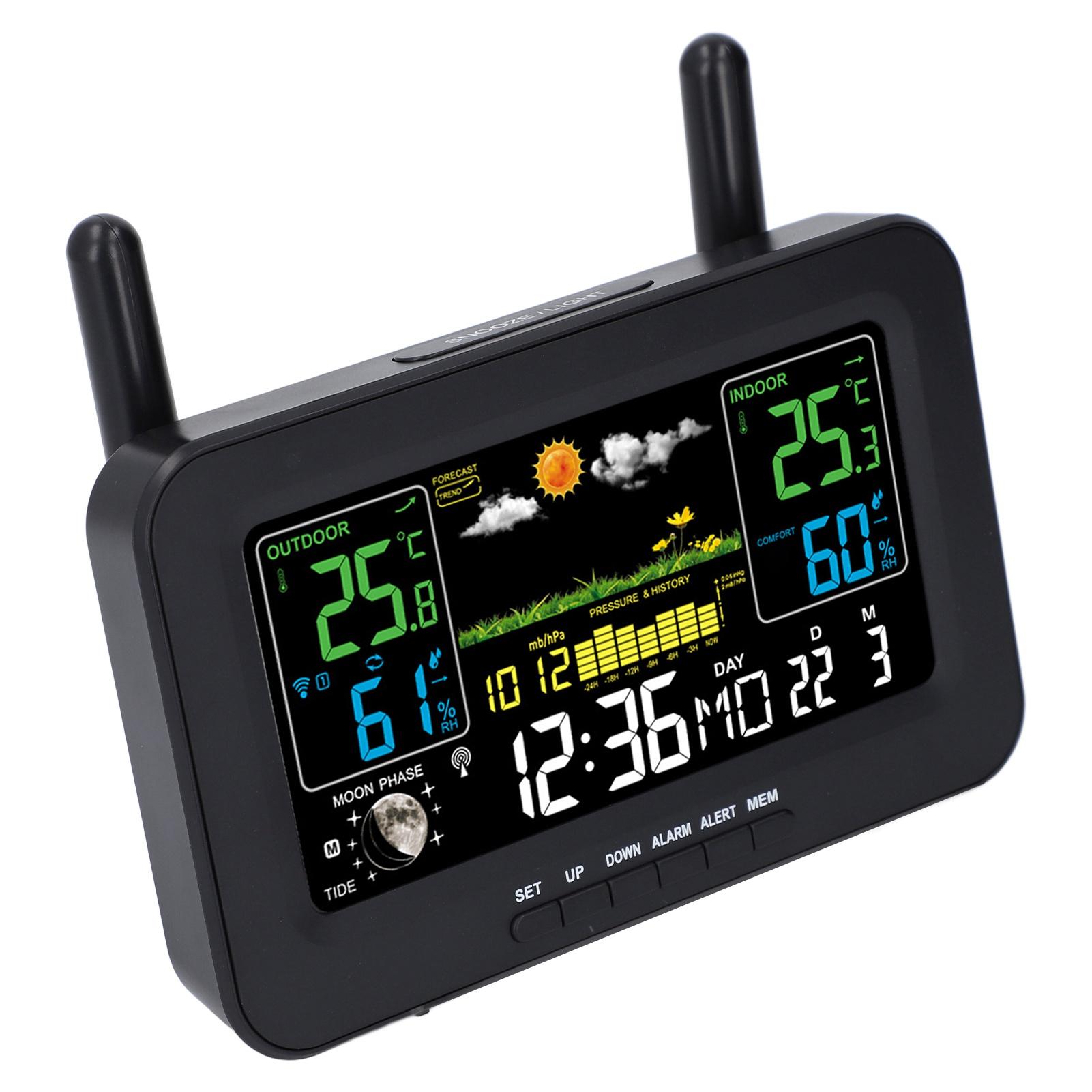Indoor Outdoor Weather Wireless Station Thermometer Color Display Digital Temperature Humidity Sensor Weather Forecast Station