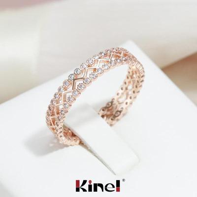 Kinel Hollow różowe złoto kolor Vintage pierścionek dla kobiet cyrkon obrączka Fine Jewelry