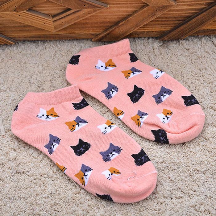 3 Pairs New Cartoon Cute Cat Face Thin Section Invisible Shallow Mouth Women's Cotton Socks Short Tube Socks Spring Summer Meias