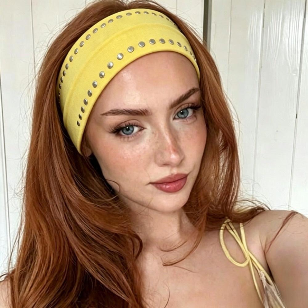 Double Row Sports Headband Wide Metal Stud Hair Wrap Trendy Elastic Hairband Running