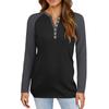 Women's T Shirt Color Block Button Long Sleeve Daily Weekend Fashion Basic V- Neck Regular Top