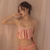 Golden Night Lace Trim Satin Pajama Set - Women's Deep V Camisole & Shorts