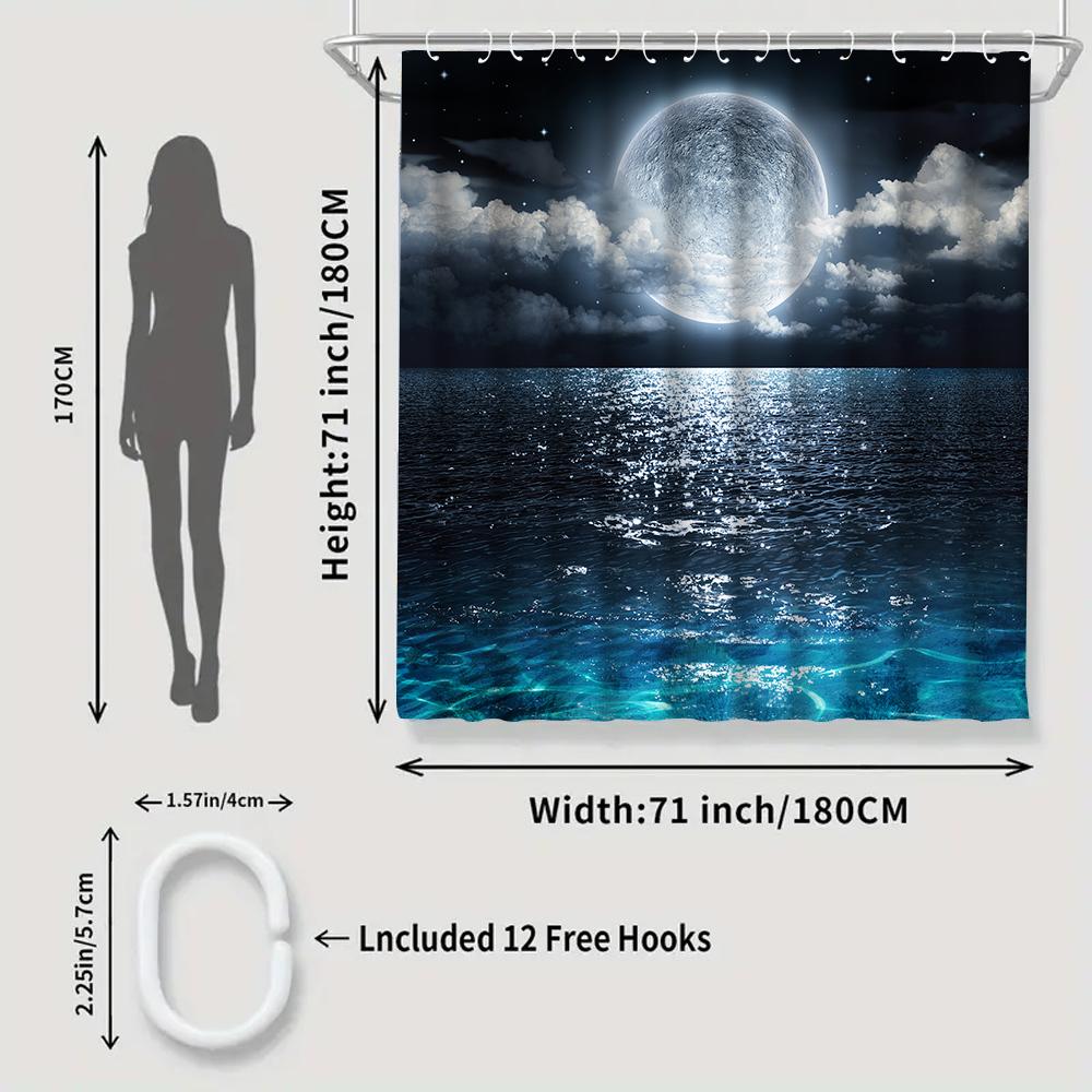 1/4 set sea surface shower Curtains, Toilet Seat Decoration, Shower Curtain with Carpet and Toilet Lid, 12 70.8x70.8 inch Hooks