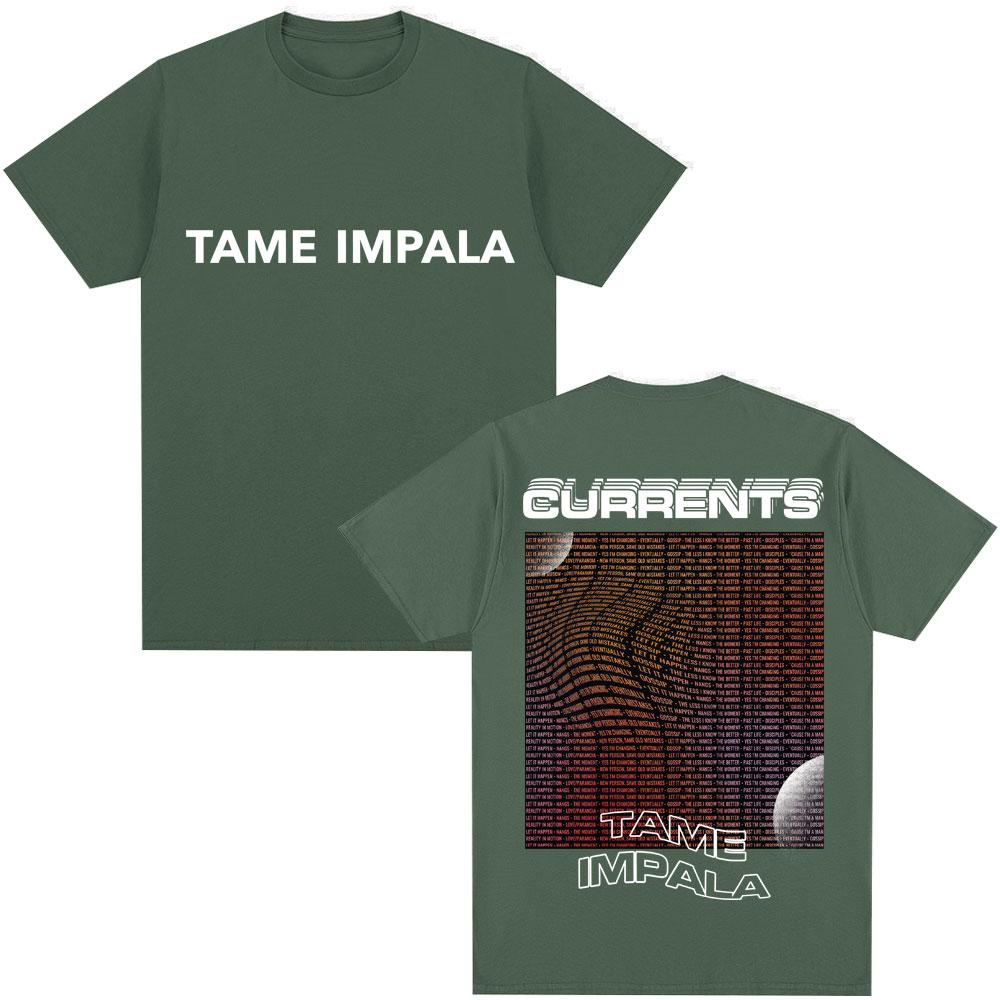 Vintage Tame Impala Currents Grafik T-Shirt Herren Damen Trendy Hip Hop Vintage Kurzarm Lässige Übergroße Baumwoll-T-Shirts Männlich