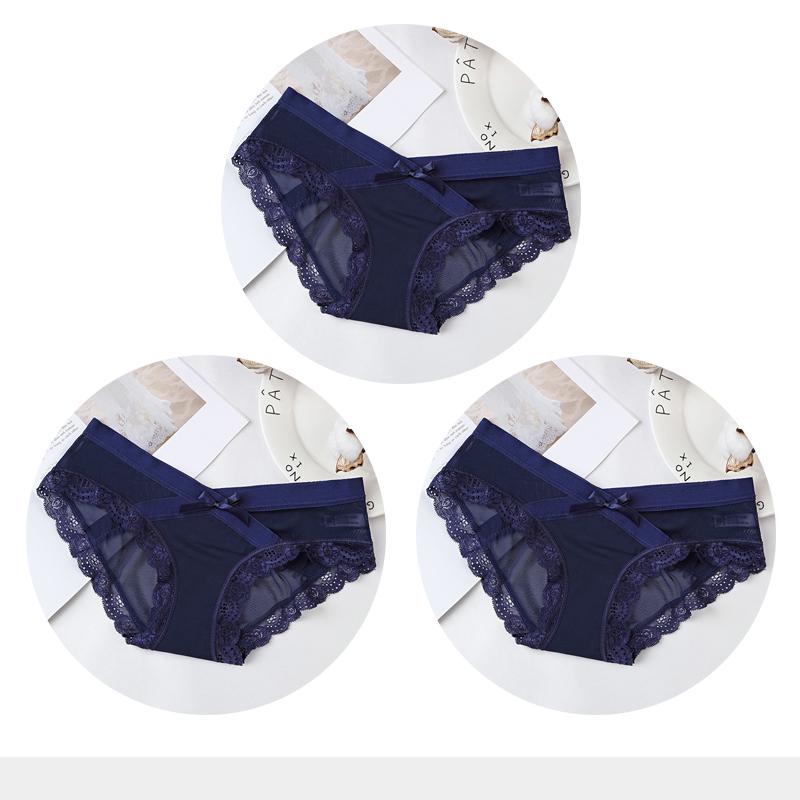 Women's Sexy Panties Transparent Mesh Breathable Briefs Underwear Low-Rise Bow Floral Panty for Lady Girl 3 Pcs/set