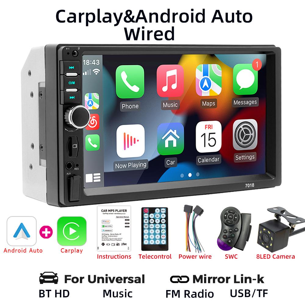 HIPPBQCC 2 Din Car Radio 7" HD Stereo Receiver Audio MP5 Multimedia FM USB TF Player With Carplay Android Auto And Mirror Link