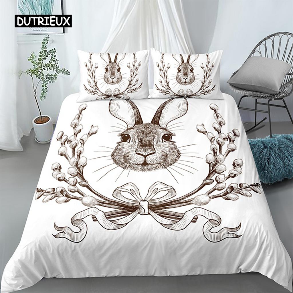 Niedliches Bettwäscheset mit Cartoon-Motiv, Hund/Kaninchen, nordisch, Kingsize, Einzelbett, Zwilling, 90/135/150, Bettbezug 240×220, Bettbezug für Mädchen, Jungen, Kinder, Teenager, Geschenk