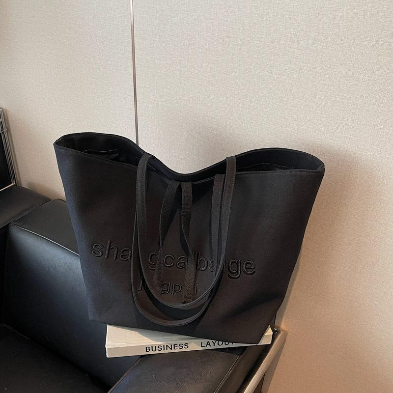 Canvas Bag Women's Large-capacity New Versatile Simple Casual Shoulder College Student Class Tote Bag