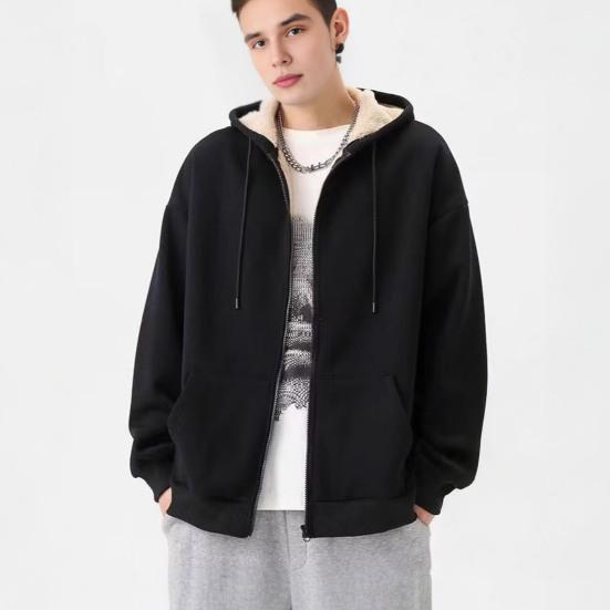 Fleece Thickened Hoodies Women Solid Color Zip Up Warm Lined