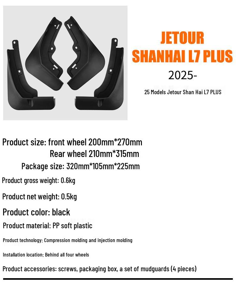 Mudguard Cover for Chery Jetour Shanhai L7 Plus 2025