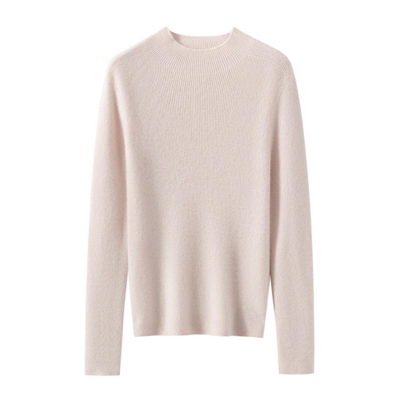 Women’s Pure Cashmere Half-High Neck Seamless Knit Sweater - Long Sleeve Base Layer for Autumn/Winter