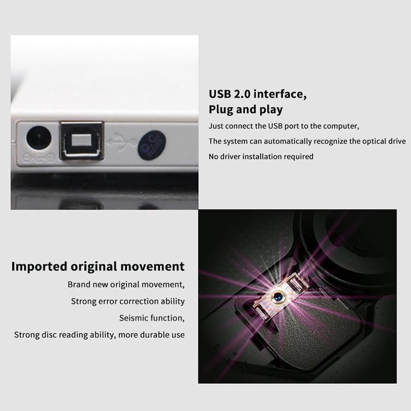 Usb 2.0 External Dvd Player Cd Drive Mp3 Music Movies Portable Reader For Windows 7/ 8/ 10 Laptop Desktop Pc Computer