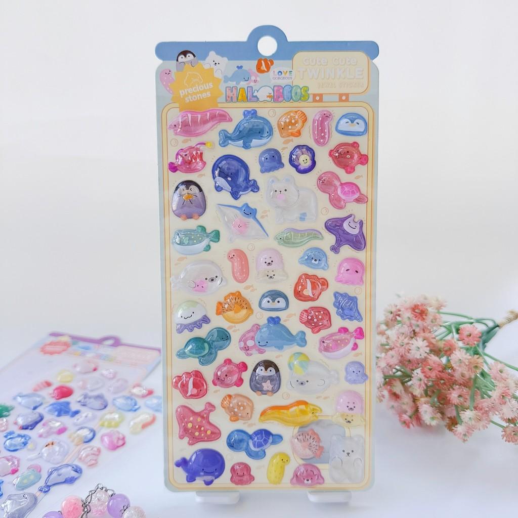 3D Marine Animal Embossed Crystal Stereo Fish Stickers 4PCS Kids' DIY Guka Supplies Decorative Decals BulingBulingStickers Store