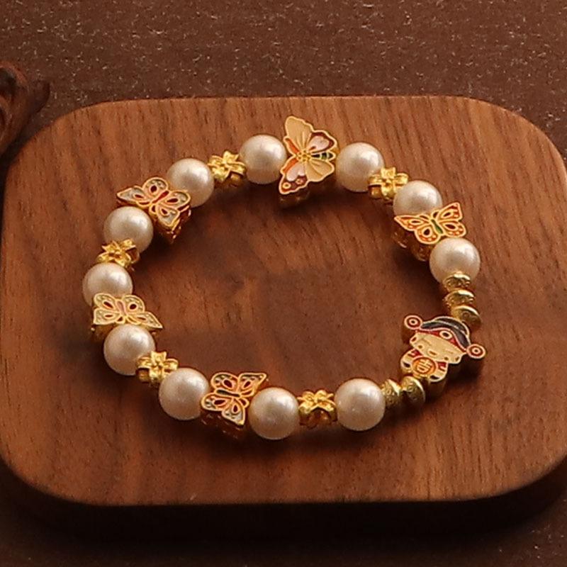 Butterfly Bead God of Wealth Bracelet Pearl Bracelet Exquisite Chinese Style Girlfriend Gift Hand Jewelry