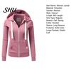 Zipper Hooded Jacket Fall Winter Women Drawstring Zip-up Long Sleeves Pure Color Track Coat Slim Fit Elastic Cuff Cardigan Pockets Sport Fitness