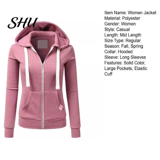 Zipper Hooded Jacket Fall Winter Women Drawstring Zip-up Long Sleeves Pure Color Track Coat Slim Fit Elastic Cuff Cardigan Pockets Sport Fitness