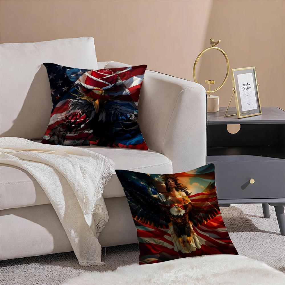 Independence Day Cushion Cover Anti-dustmite Pillowcase Invisible Zipper Silky Short Plush Sofa Cushion Cover