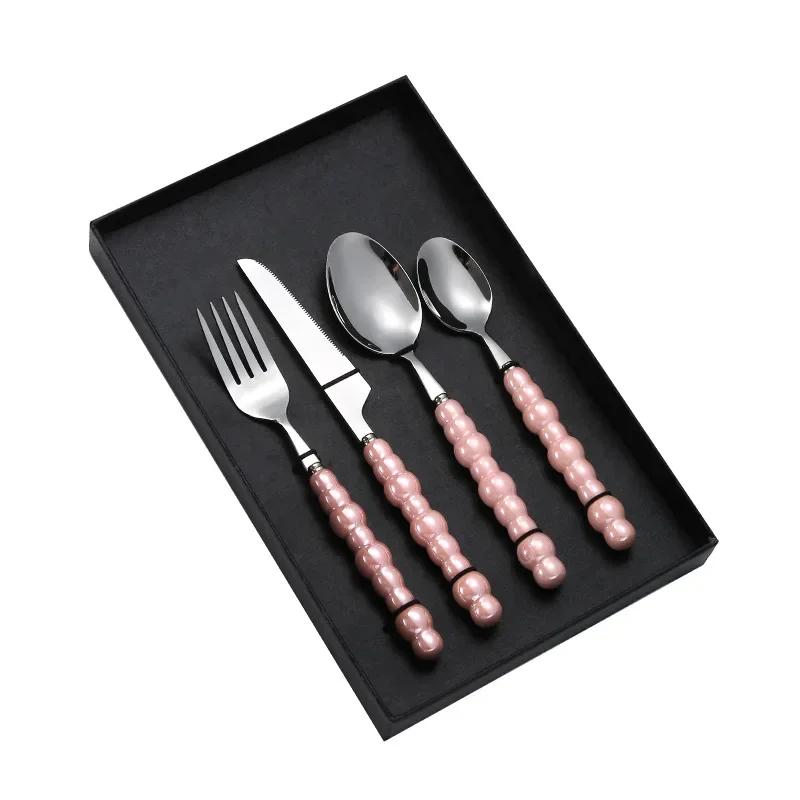 1Pcs Luxury Dinnerware Set Ceramic Pearl Handle Stainless Steel Spoon And Fork Set Western Silver Cutlery High-looking Tableware