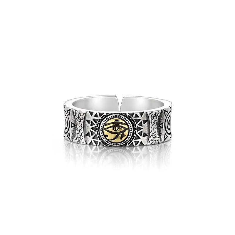 Auge des Horus Verstellbarer Ring Herren Damen Vintage Boho Geometrisch Offener Band Kupfer Schmuck Adjustable Open Band gray