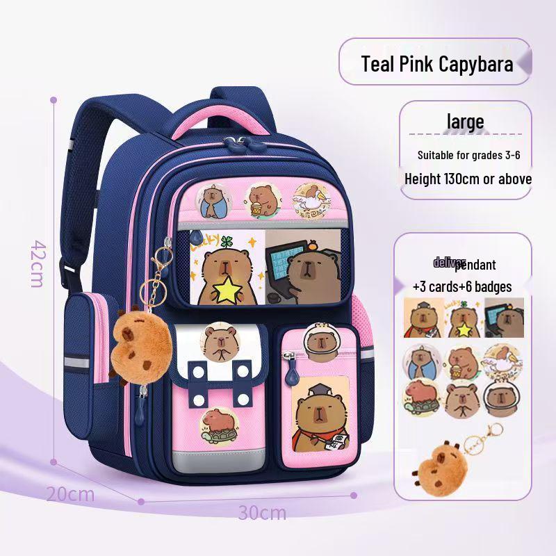 Kids' Lightweight Backpack with Spine Protection for Grades 1-6, Large Capacity, Ideal for Boys and Girls