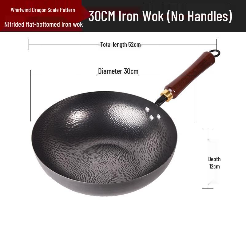 ZISIZ Wrought Iron 30cm Stir-Fry Pan - Dragon Scale Hammered