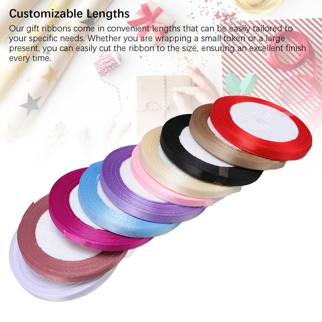 10Pcs 0.6cm Gift Wrapping Ribbon Polyester Multicolors Exquisite Decorative Ribbons Roll for Birthda