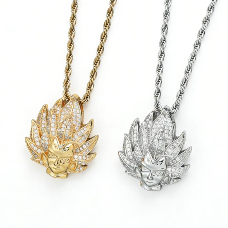 Hip Hop Style Copper Set with Zircon Wukong Pendant Fried Dough Twists Chain European and American Personality Men's Necklace Hip Hop Jewelry
