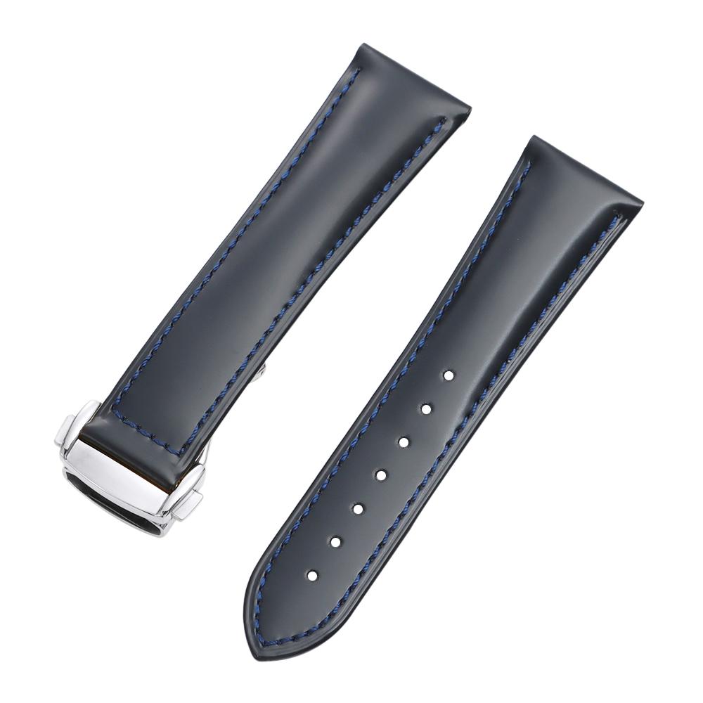 19mm 20mm 21mm 22mm Polished Cowhide Straps for Omega Seamaster Speedmaster Folding Buckle Waterproof Brown Leather Watch Band