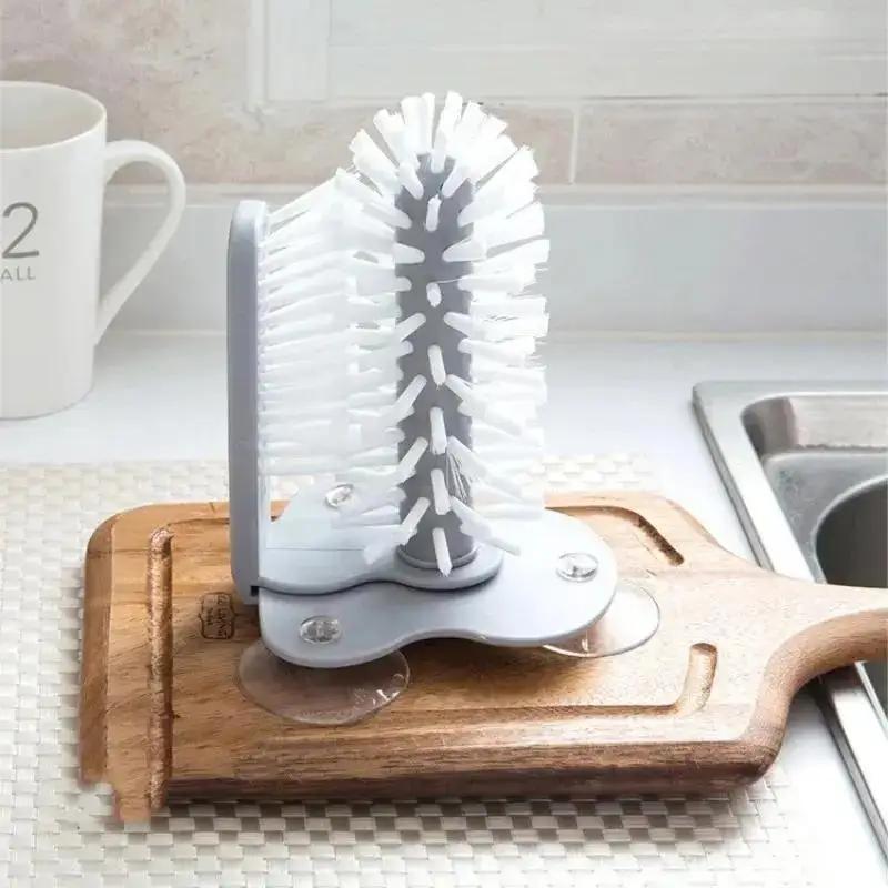 1 Pcs New Kitchen Wall Mounted Glass Cleaning Brushs Rotating Water Cup Brush Detachable Portable Cups Brush Suction Cups