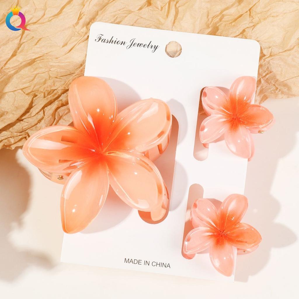 2 Pcs Hawaiian Flower Claw Clips for Women,Marble Vein Flower Hair Claw Clips for Thin Hair,Cute Beach Hair Accessories