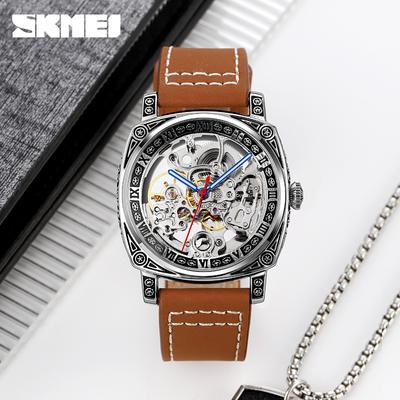 Men's Square Carved Watch Waterproof Belt Double Hollowing Automatic Mechanical Watch for Man Fashion Male Wristwatch