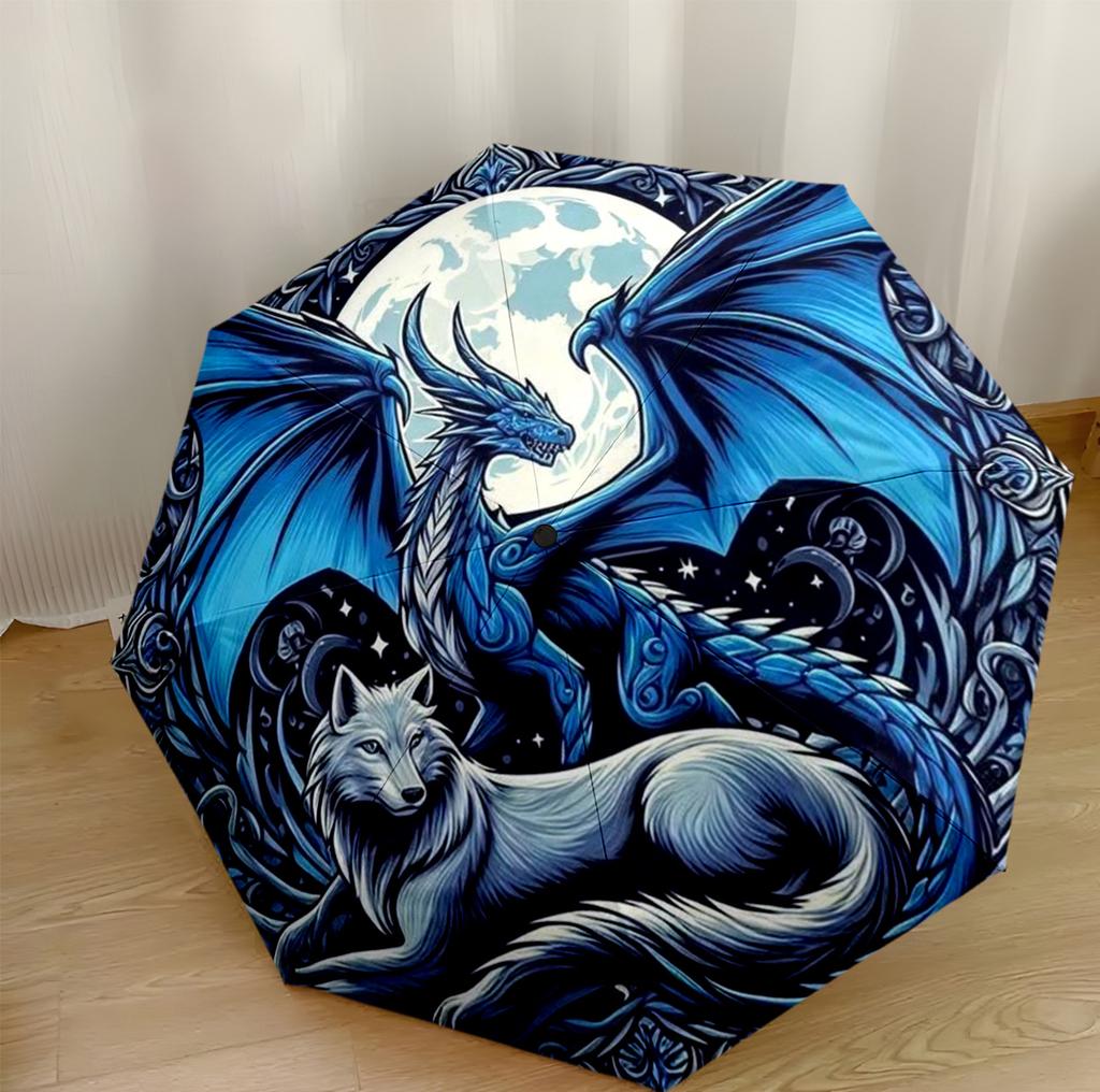 Red Dragon Circle Portable Automatic Umbrella Compact & Durable 8-Rib Design Lightweight Travel Essential Elegant Women's Umbrella