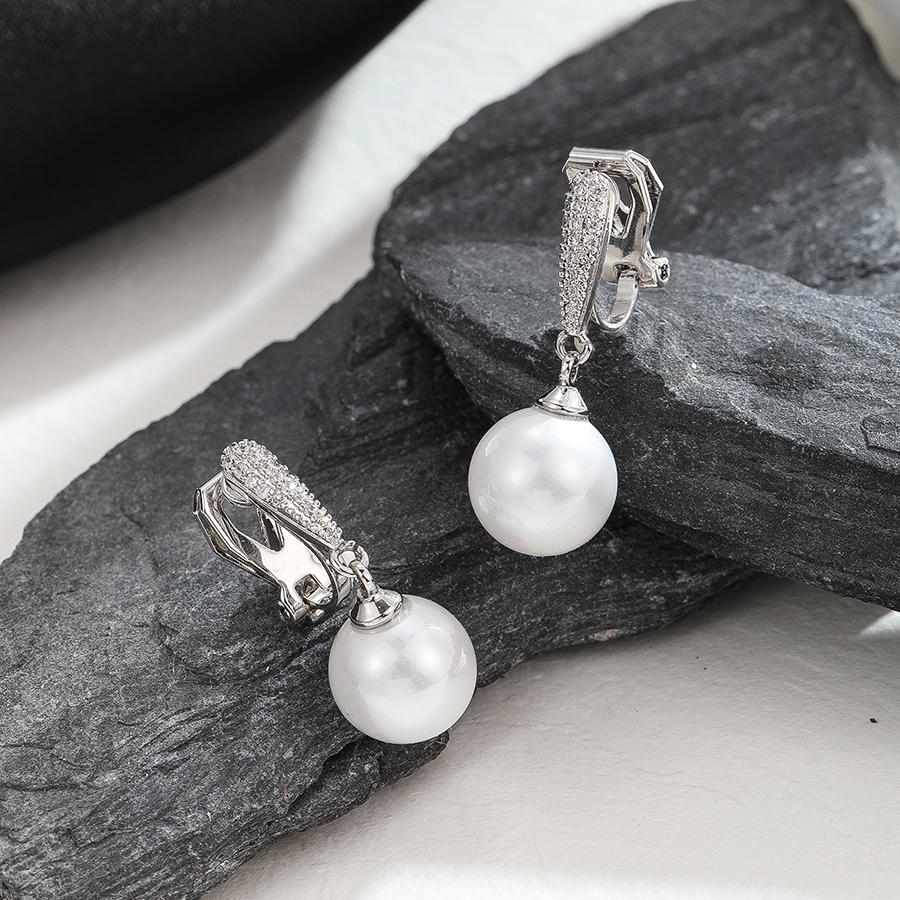 Koreanische Silber-Mikro-Inlay Zirkon-Perlen-Clip-Ohrringe für Damen Elegante Exquisite Luxus-Hängeohrringe Hochzeitsfeier Schmuck