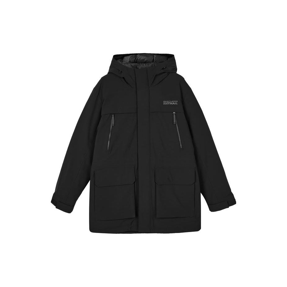 Skechers Stroll Series Solid Color Zipper Hooded Long Sleeve Warm Windproof Three-Proof Work Down Jacket Men outerwear Carbon-Black L423M155-0018 M