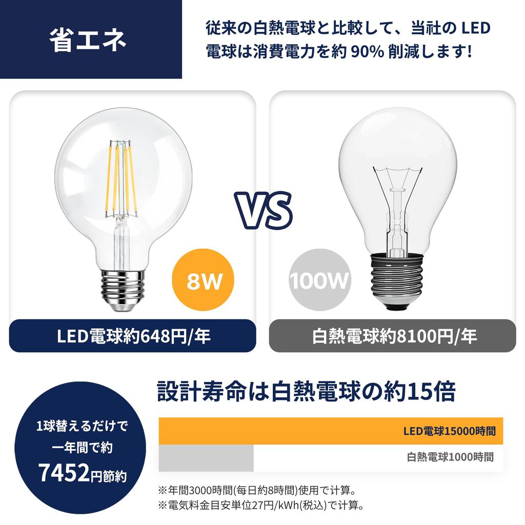 FLSNT LED Bulbs, E26 Base, 80W Equivalent, Warm White, Edison Bulb, 8W, 1055lm, 2700K, G95, Globe Bulb, Filament Bulb, Retro, High Color Rendering,